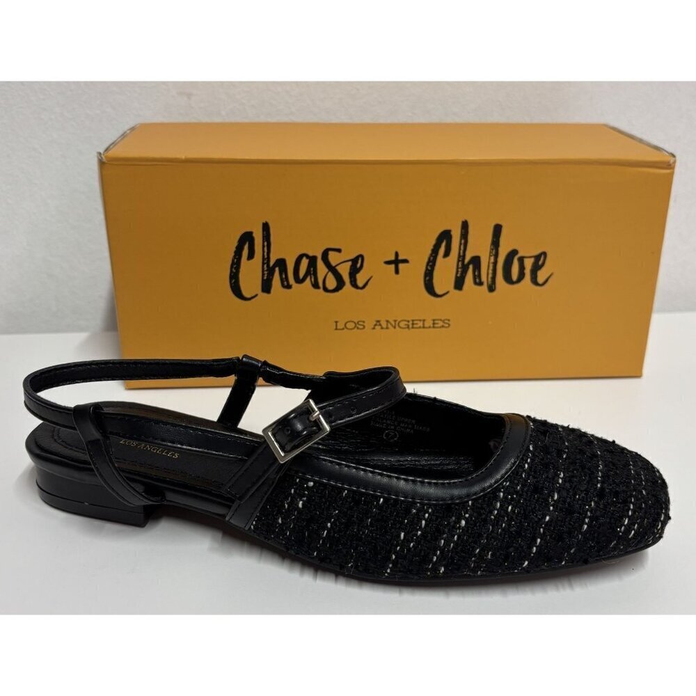 CHASE + CHLOE / Enki-1 / Black / Glitter/ Slingback Flats - Picture 5 of 6